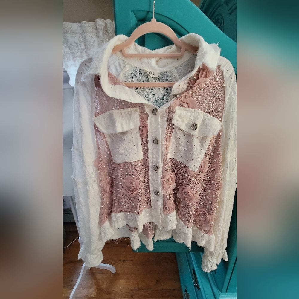 POL Pink and White Button Down Shirt